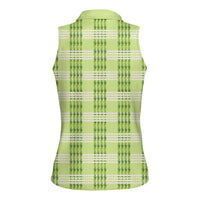Aloha Hawaii Pakalana Pikake Lei Women Sleeveless Polo Shirt Palaka Inspired Hawaiian-plaid Pastel Green