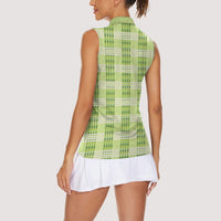 Aloha Hawaii Pakalana Pikake Lei Women Sleeveless Polo Shirt Palaka Inspired Hawaiian-plaid Pastel Green