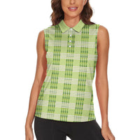 Aloha Hawaii Pakalana Pikake Lei Women Sleeveless Polo Shirt Palaka Inspired Hawaiian-plaid Pastel Green