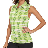 Aloha Hawaii Pakalana Pikake Lei Women Sleeveless Polo Shirt Palaka Inspired Hawaiian-plaid Pastel Green
