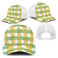 Aloha Hawaii Ilima Maile Lei Baseball Net Cap Palaka Inspired Hawaiian-plaid White