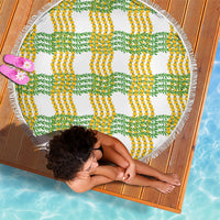 Aloha Hawaii Ilima Maile Lei Beach Blanket Palaka Inspired Hawaiian-plaid White