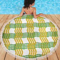 Aloha Hawaii Ilima Maile Lei Beach Blanket Palaka Inspired Hawaiian-plaid White