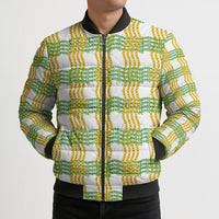 Aloha Hawaii Ilima Maile Lei Bomber Puffer Jacket Palaka Inspired Hawaiian-plaid White