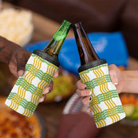 Aloha Hawaii Ilima Maile Lei 4 in 1 Can Cooler Tumbler Palaka Inspired Hawaiian-plaid White