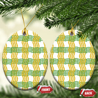 Aloha Hawaii Ilima Maile Lei Ceramic Ornament Palaka Inspired Hawaiian-plaid White