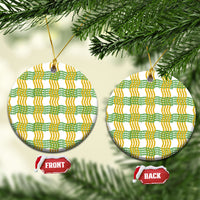 Aloha Hawaii Ilima Maile Lei Ceramic Ornament Palaka Inspired Hawaiian-plaid White