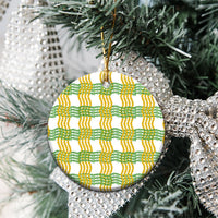 Aloha Hawaii Ilima Maile Lei Ceramic Ornament Palaka Inspired Hawaiian-plaid White