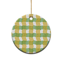 Aloha Hawaii Ilima Maile Lei Ceramic Ornament Palaka Inspired Hawaiian-plaid White