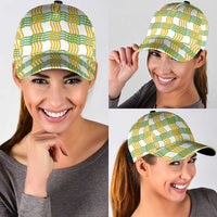 Aloha Hawaii Ilima Maile Lei Classic Cap Palaka Inspired Hawaiian-plaid White