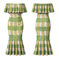 Aloha Hawaii Ilima Maile Lei Couples Matching Mermaid Dress and Hawaiian Shirt Palaka Inspired Hawaiian-plaid White