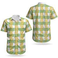 Aloha Hawaii Ilima Maile Lei Couples Matching Short Sleeve Bodycon Dress and Hawaiian Shirt Palaka Inspired Hawaiian-plaid White