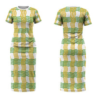 Aloha Hawaii Ilima Maile Lei Couples Matching Short Sleeve Bodycon Dress and Hawaiian Shirt Palaka Inspired Hawaiian-plaid White
