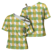 Aloha Hawaii Ilima Maile Lei Cross Shoulder Shirt Palaka Inspired Hawaiian-plaid White