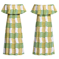 Aloha Hawaii Ilima Maile Lei Family Matching Off Shoulder Maxi Dress and Hawaiian Shirt Palaka Inspired Hawaiian-plaid White