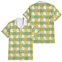 Aloha Hawaii Ilima Maile Lei Family Matching Off Shoulder Short Dress and Hawaiian Shirt Palaka Inspired Hawaiian-plaid White