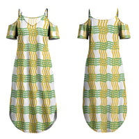 Aloha Hawaii Ilima Maile Lei Family Matching Summer Maxi Dress and Hawaiian Shirt Palaka Inspired Hawaiian-plaid White