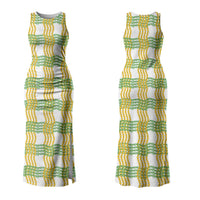 Aloha Hawaii Ilima Maile Lei Family Matching Tank Maxi Dress and Hawaiian Shirt Palaka Inspired Hawaiian-plaid White