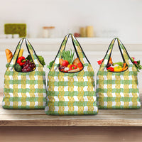 Aloha Hawaii Ilima Maile Lei Grocery Bag Palaka Inspired Hawaiian-plaid White