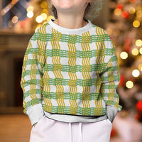 Aloha Hawaii Ilima Maile Lei Kid Ugly Christmas Sweater Palaka Inspired Hawaiian-plaid White