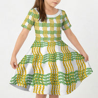 Aloha Hawaii Ilima Maile Lei Kid Short Sleeve Dress Palaka Inspired Hawaiian-plaid White