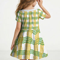 Aloha Hawaii Ilima Maile Lei Kid Short Sleeve Dress Palaka Inspired Hawaiian-plaid White