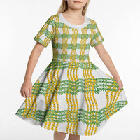 Aloha Hawaii Ilima Maile Lei Kid Short Sleeve Dress Palaka Inspired Hawaiian-plaid White