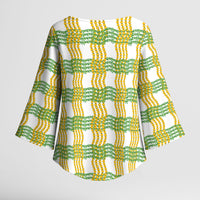 Aloha Hawaii Ilima Maile Lei Kimono Sleeve Blouse Palaka Inspired Hawaiian-plaid White