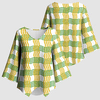 Aloha Hawaii Ilima Maile Lei Kimono Sleeve Blouse Palaka Inspired Hawaiian-plaid White