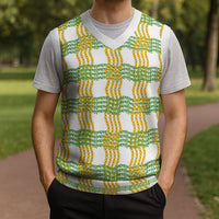 Aloha Hawaii Ilima Maile Lei Christmas Knitted V-Neck Vest Palaka Inspired Hawaiian-plaid White