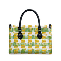 Aloha Hawaii Ilima Maile Lei Leather Bag Palaka Inspired Hawaiian-plaid White