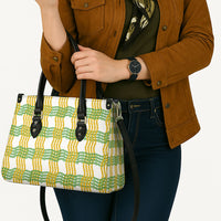 Aloha Hawaii Ilima Maile Lei Leather Bag Palaka Inspired Hawaiian-plaid White