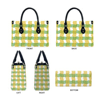 Aloha Hawaii Ilima Maile Lei Leather Bag Palaka Inspired Hawaiian-plaid White