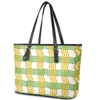 Aloha Hawaii Ilima Maile Lei Leather Tote Bag Palaka Inspired Hawaiian-plaid White