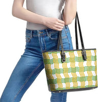 Aloha Hawaii Ilima Maile Lei Leather Tote Bag Palaka Inspired Hawaiian-plaid White
