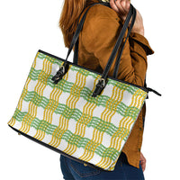 Aloha Hawaii Ilima Maile Lei Leather Tote Bag Palaka Inspired Hawaiian-plaid White