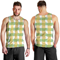 Aloha Hawaii Ilima Maile Lei Men Tank Top Palaka Inspired Hawaiian-plaid White