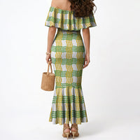 Aloha Hawaii Ilima Maile Lei Mermaid Dress Palaka Inspired Hawaiian-plaid White