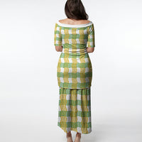 Aloha Hawaii Ilima Maile Lei Puletasi Palaka Inspired Hawaiian-plaid White