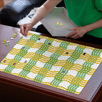 Aloha Hawaii Ilima Maile Lei Puzzle Palaka Inspired Hawaiian-plaid White