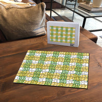 Aloha Hawaii Ilima Maile Lei Puzzle Palaka Inspired Hawaiian-plaid White