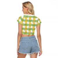 Aloha Hawaii Ilima Maile Lei Raglan Cropped T Shirt Palaka Inspired Hawaiian-plaid White