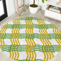 Aloha Hawaii Ilima Maile Lei Round Carpet Palaka Inspired Hawaiian-plaid White
