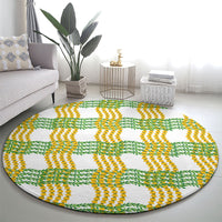 Aloha Hawaii Ilima Maile Lei Round Carpet Palaka Inspired Hawaiian-plaid White