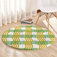 Aloha Hawaii Ilima Maile Lei Round Carpet Palaka Inspired Hawaiian-plaid White