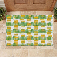 Aloha Hawaii Ilima Maile Lei Rubber Doormat Palaka Inspired Hawaiian-plaid White