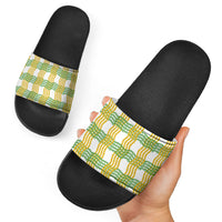 Aloha Hawaii Ilima Maile Lei Slide Sandals Palaka Inspired Hawaiian-plaid White