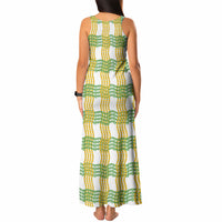 Aloha Hawaii Ilima Maile Lei Tank Maxi Dress Palaka Inspired Hawaiian-plaid White