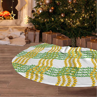 Aloha Hawaii Ilima Maile Lei Tree Skirt Palaka Inspired Hawaiian-plaid White