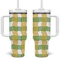 Aloha Hawaii Ilima Maile Lei Tumbler With Handle Palaka Inspired Hawaiian-plaid White